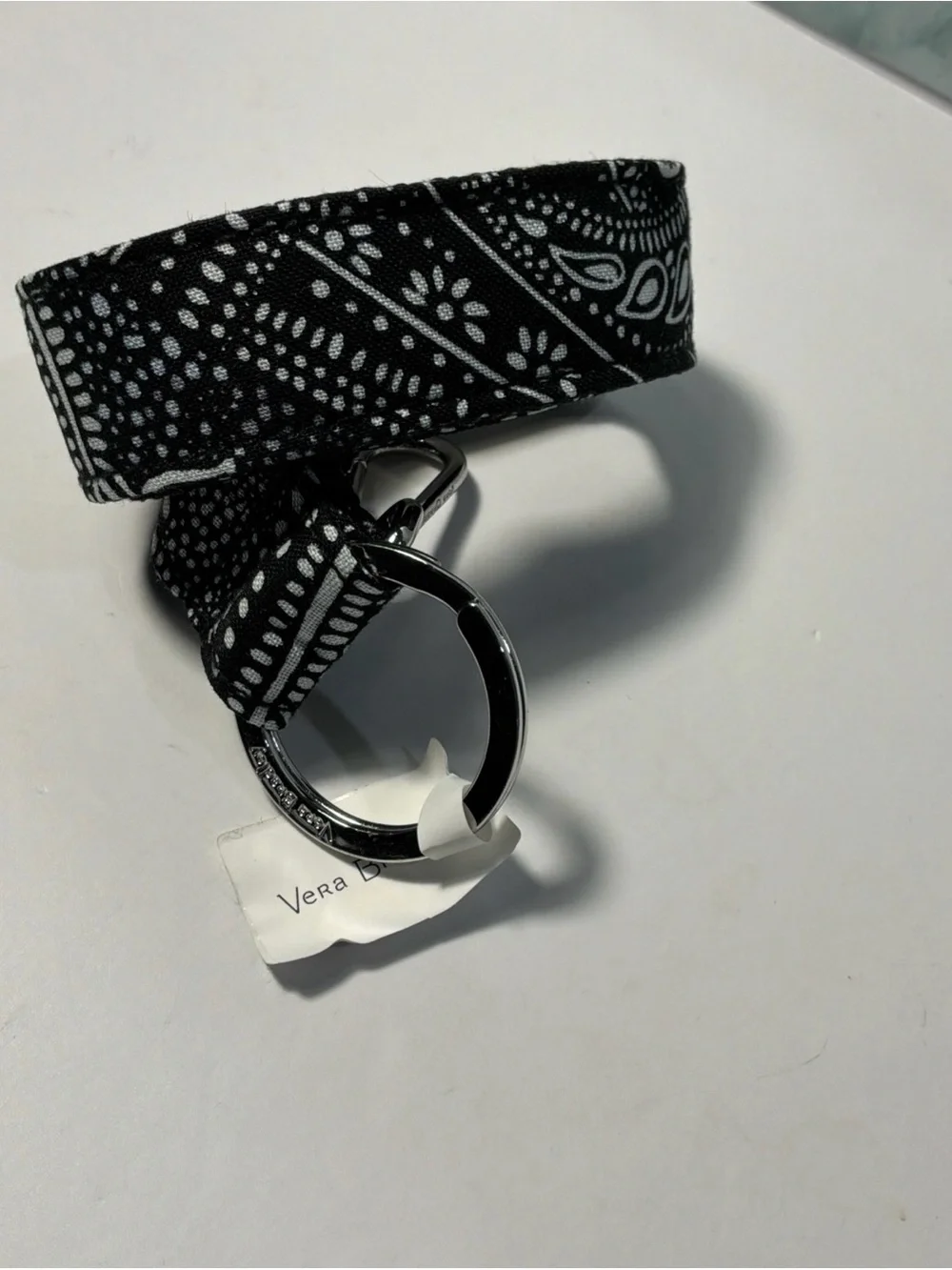 NWT Vera Bradley Wide Lanyard Stellar Paisley White Black Clip and Ring